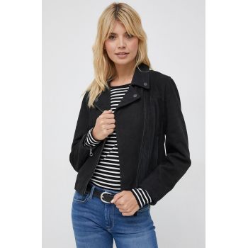 Pepe Jeans geaca ramones de piele Roma femei, culoarea negru, de tranzitie