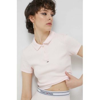 Tommy Jeans tricou polo femei, culoarea roz