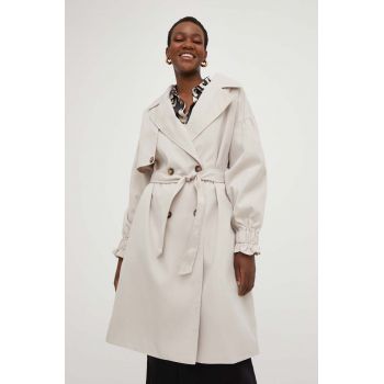Answear Lab palton femei, culoarea bej, de tranzitie, cu doua randuri de nasturi