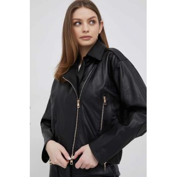 Emporio Armani geaca ramones de piele femei, culoarea negru, de tranzitie