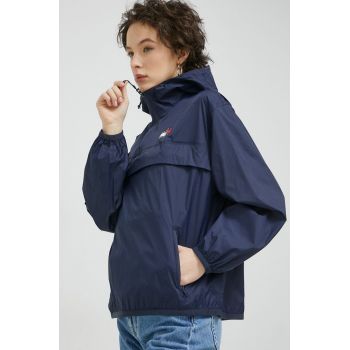 Tommy Jeans geaca femei, culoarea albastru marin, de tranzitie, oversize