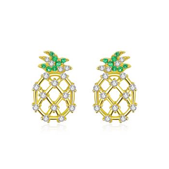 Cercei din argint Golden Sparkling Pineapple