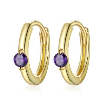 Cercei din argint Golden Simple Purple Stone