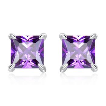 Cercei din argint Purple Crystal Squares