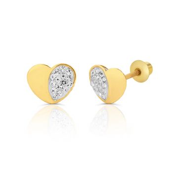 Cercei din aur 14K pentru copii Half Crystal Hearts