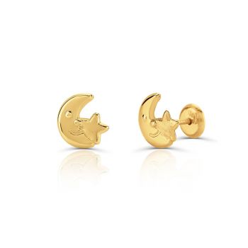 Cercei din aur 14K pentru copii Half Moon and Stars