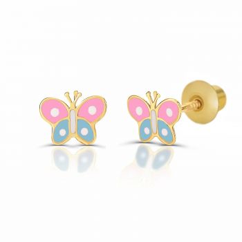 Cercei din aur 14K pentru copii Pink / Blue Butterflies