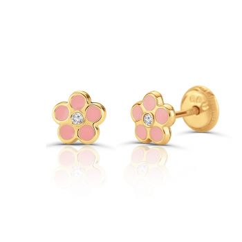 Cercei din aur 14K pentru copii Pink Flowers