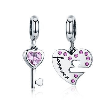 Talisman din argint cu Double Heart Key