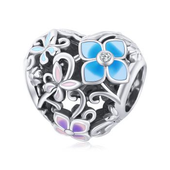 Talisman din argint Flowers and Butterflies Heart