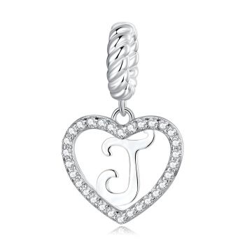 Talisman din argint Heart Letter J