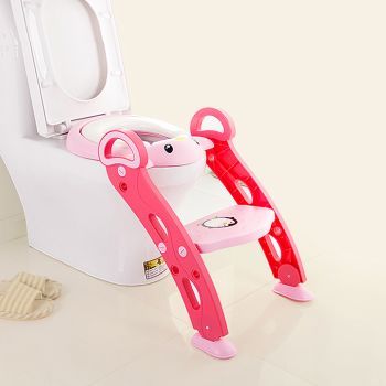 Reductor pentru toaleta cu scarita Little Mom Pinguin Pink