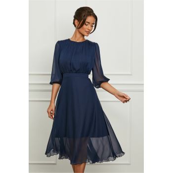 Rochie Dy Fashion bleumarin cu accesorii stralucitoare pe umeri