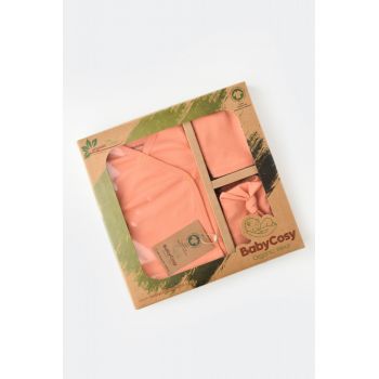 Set de 5 piese pentru nou nascut - 100% bumbac organic - Roz Piersica, BabyCosy