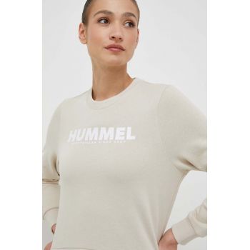 Hummel hanorac de bumbac femei, culoarea bej, cu imprimeu