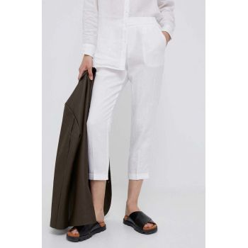 United Colors of Benetton pantaloni din in culoarea alb, drept, high waist