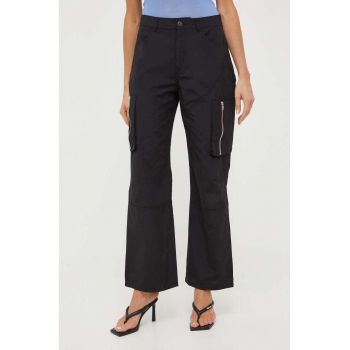 Herskind pantaloni femei, culoarea negru, fason cargo, high waist