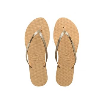 Havaianas slapi YOU GLITTER femei, culoarea auriu, cu toc plat, 4148041.0570