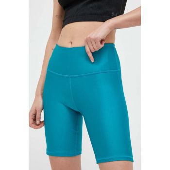 Under Armour pantaloni scurți de antrenament femei, culoarea turcoaz, neted, high waist 1360939-698