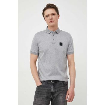 BOSS polo de bumbac culoarea gri, melanj