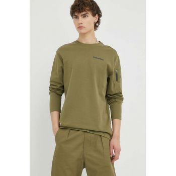 G-Star Raw longsleeve din bumbac culoarea verde, neted