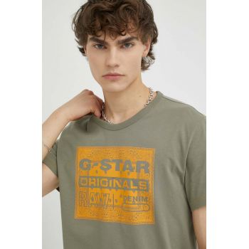 G-Star Raw tricou din bumbac culoarea verde, cu imprimeu