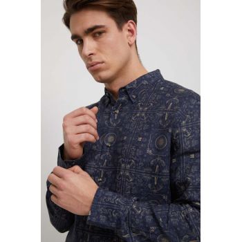 Medicine cămașă de in culoarea bleumarin, cu guler button-down, regular