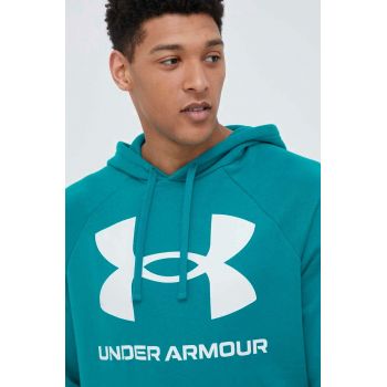 Under Armour bluză barbati, culoarea verde, cu glugă, cu imprimeu 1357093-652