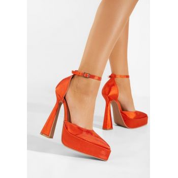 Pantofi cu toc si platforma orange Irania