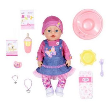 BABY born-Papusa interactiva cu sarafan de blugi - 43 cm