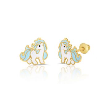 Cercei din aur 14K pentru copii Blue Unicorn