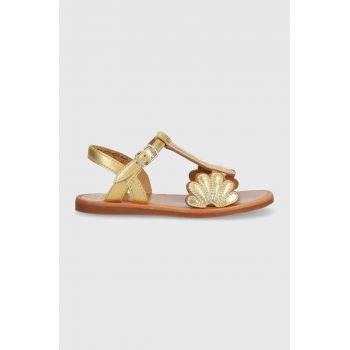 Pom D'api sandale din piele pentru copii culoarea auriu