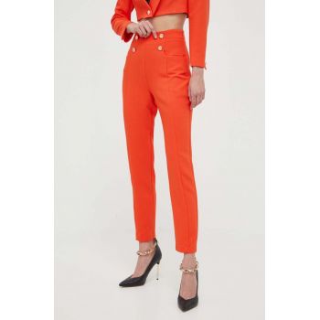 Morgan pantaloni femei, culoarea portocaliu, fason tigareta, high waist ieftina