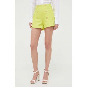 Morgan pantaloni scurti femei, culoarea verde, neted, high waist