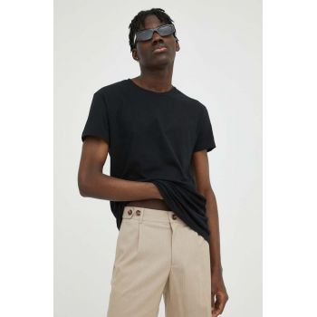 Samsoe Samsoe tricou din bumbac culoarea negru, uni