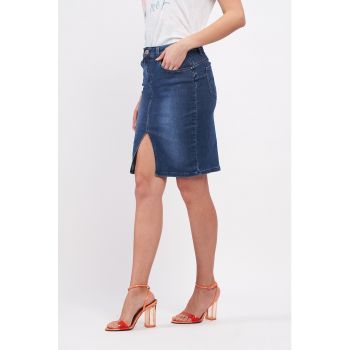 Fusta din denim cu slit frontal