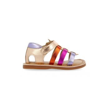 Sandale de piele cu barete multiple si aspect colorblock Bied