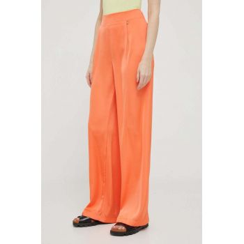 Artigli pantaloni femei, culoarea portocaliu, lat, high waist
