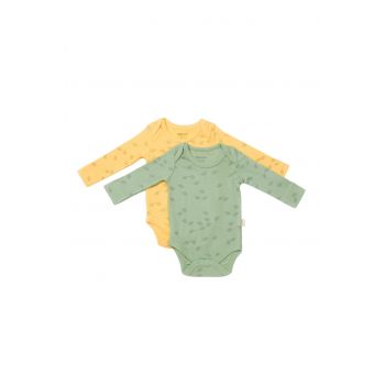 Set 2 body-uri cu maneca lunga Printed, BabyCosy, 50% modal+50% bumbac, Lamaie/Verde