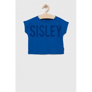 Sisley tricou de bumbac pentru copii culoarea albastru marin