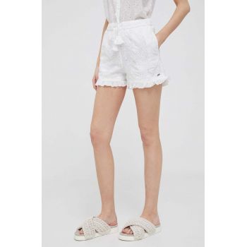 Pepe Jeans pantaloni scurti din bumbac Cleva culoarea alb, neted, high waist