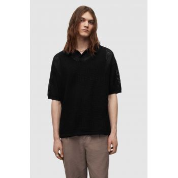 AllSaints polo de bumbac culoarea negru, neted ieftin