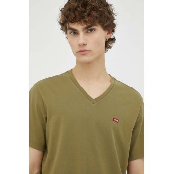 Levi's tricou din bumbac culoarea verde, neted