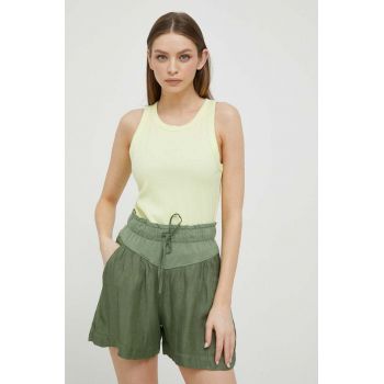 Deha pantaloni scurți din amestec de in culoarea verde, neted, high waist