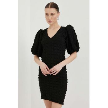 Gestuz rochie culoarea negru, mini, mulata