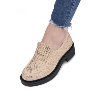Pantofi dama casual din piele ecologica intoarsa cu pietre Bej Ariana Marimea 39 la reducere