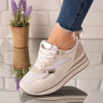 Sneakersi dama din piele ecologica Albi Emel Marimea 40