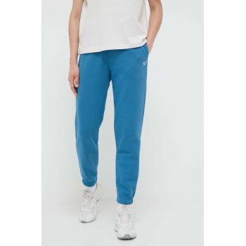 Reebok pantaloni de trening culoarea turcoaz, neted