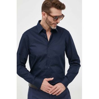 BOSS cămașă din bumbac bărbați, culoarea bleumarin, cu guler clasic, regular 50473310