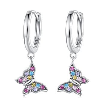 Cercei din argint Rainbow Crystal Butterfly